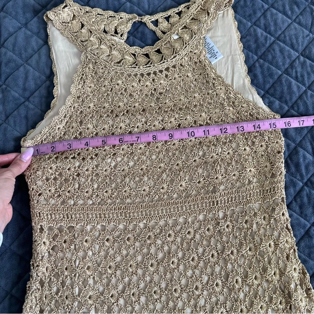 Diane Von Furstenberg Crochet Dress Women’s Medium Metallic Gold B6 - Picture 9 of 11